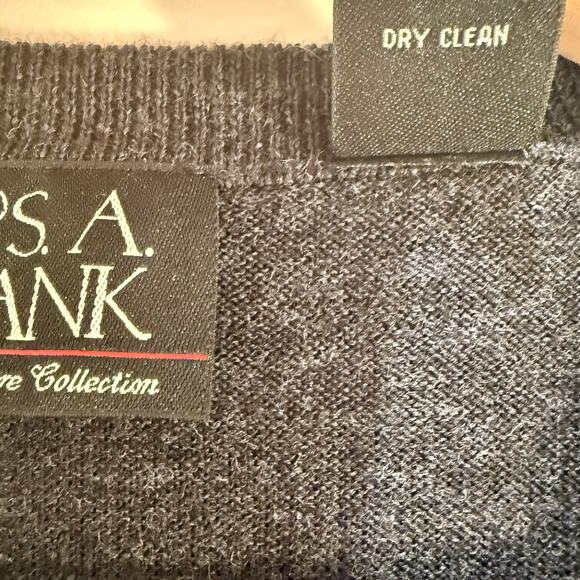 JOS.A.BANK Merino Wool Sweater Large Herringbone Grey Black - Picture 5 of 11